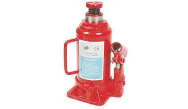 ASME/CE certified 2 to 70 Ton bottle jack - forged steel construction, low-profile for car frame repair.