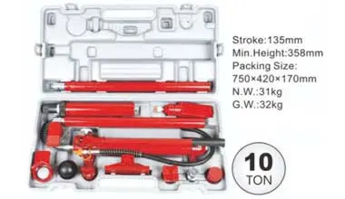 Complete portable hydraulic jack kit with heavy-duty blow molded storage case, supplied by Chinese manufacturer.