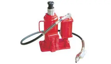 Air hydraulic bottle jacks pneumatic-hydraulic power, reinforced steel cylinder with overload valve - industrial bottle jack safety system.