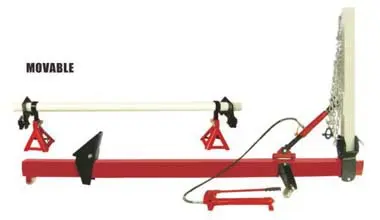 Industrial 10-ton auto frame straightener with hydraulic tower for collision repair shops tool with frame machine and reinforced chains.