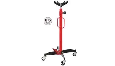 Hydraulic transmission jack removing transmission - adjustable saddle safety lock